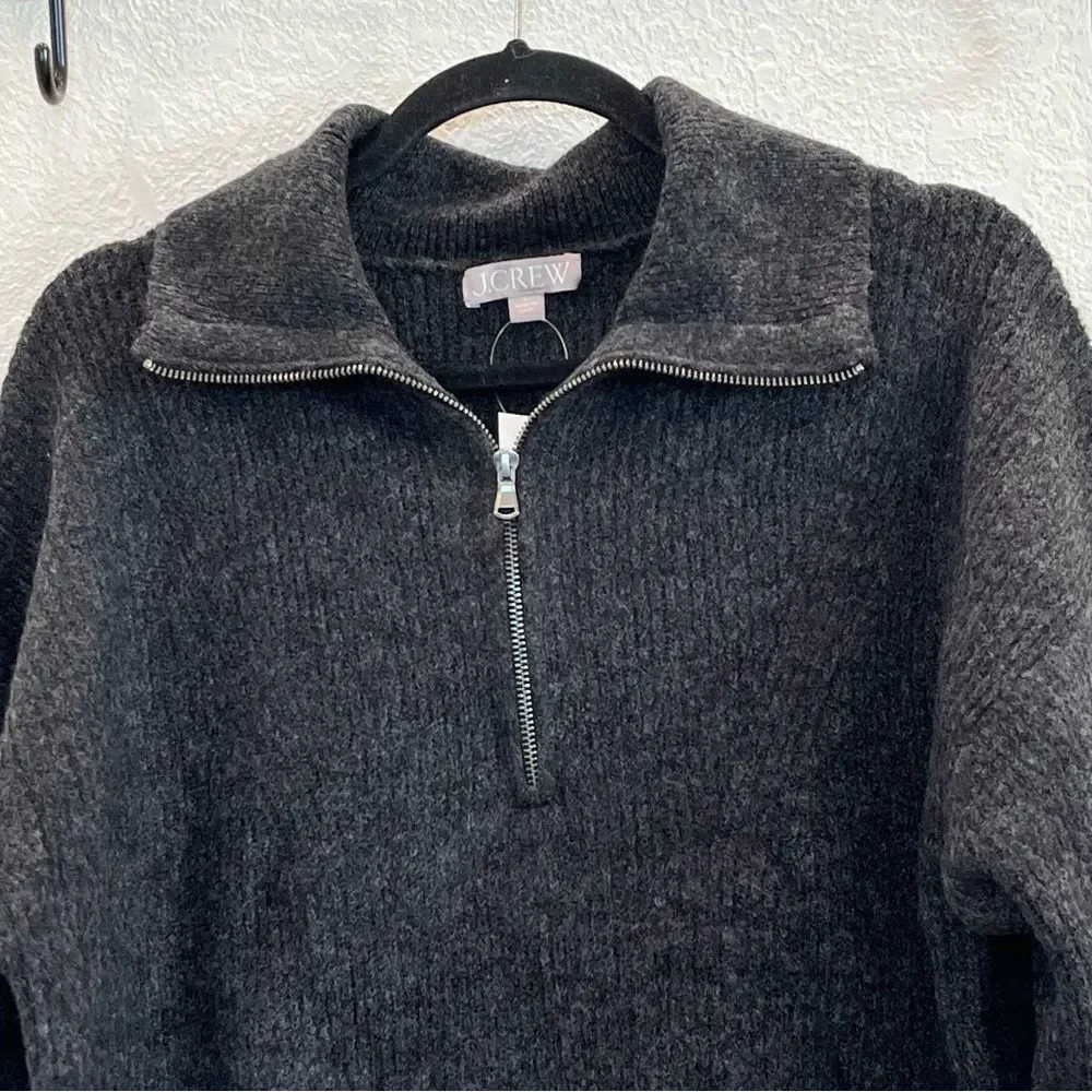J. Crew Half Zip Stretch Merino Wool Sweater in Heather Charcoal NWT! size Large